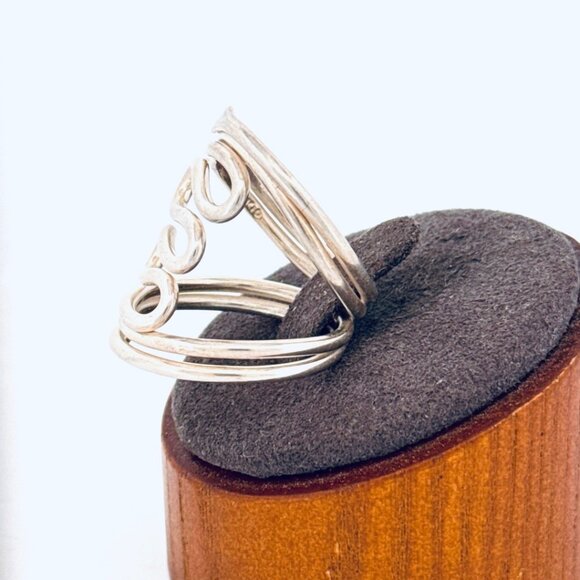 Estate Vintage Silver 960 Sculptural Wave Wrap Ring Size 8, 8.9g Modernist Look - Picture 4 of 11